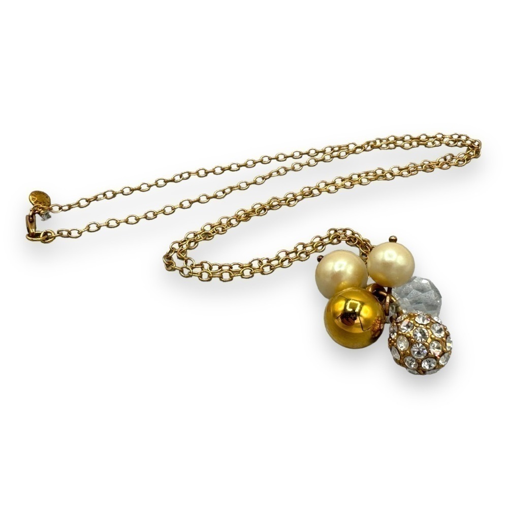 J Crew Jeweled Beaded Bauble Cluster Necklace, Goldtone, 29 inch length
